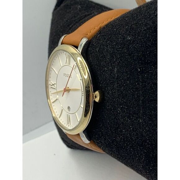 Fossil ES53487 Unisex Brown Leather Analog Beige Dial Quartz Wrist Watch RU155 - Picture 3 of 11